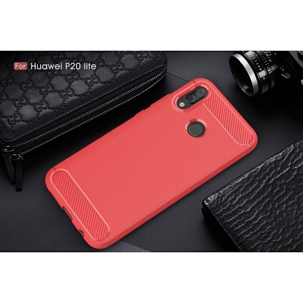 Huawei P20 Lite Skal med en karbon fiber design - Röd Röd