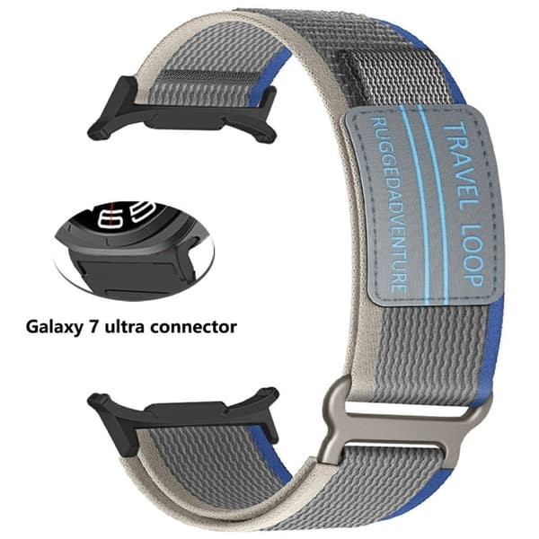 Samsung Galaxy Watch Ultra 47mm Urrem Justerbar Loop Fastener Nylonrem - Blå + Grå Silver grey