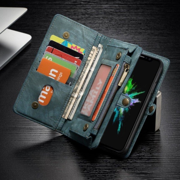 CASEME iPhone Xs Max mobilfodral delad läder plast plånbok dragk Blå