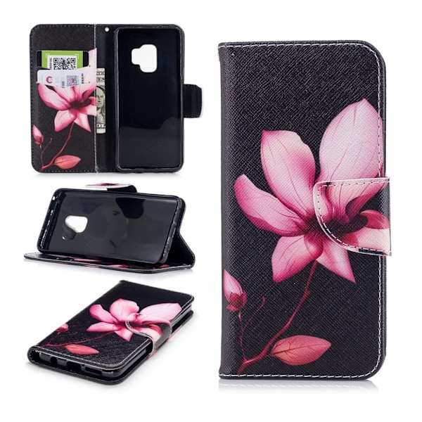 Samsung Galaxy S9 Printet Mønster PU læder flip etui - Pink blomst Pink
