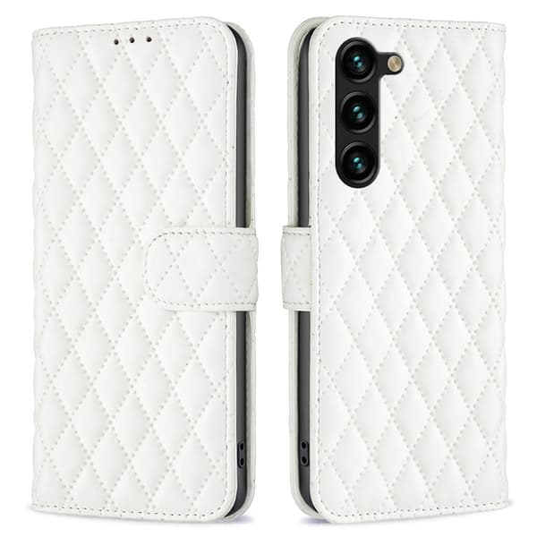 Rhombus mat Samsung Galaxy S23 Plus flip etui - Hvid White