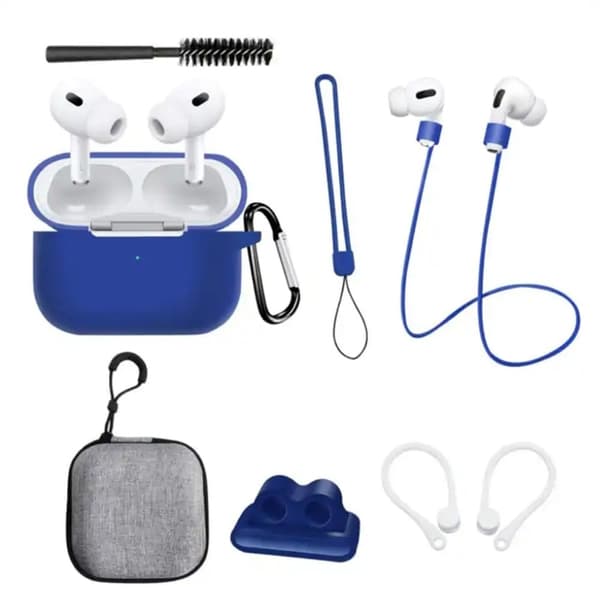 AirPods Pro 2 silikone cover med opbevaringspose og tilbehør - Blå Blue