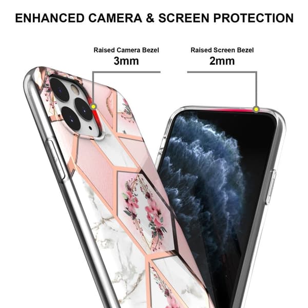 Marble iPhone 11 Pro Etui - Rosa Blomster Multicolor