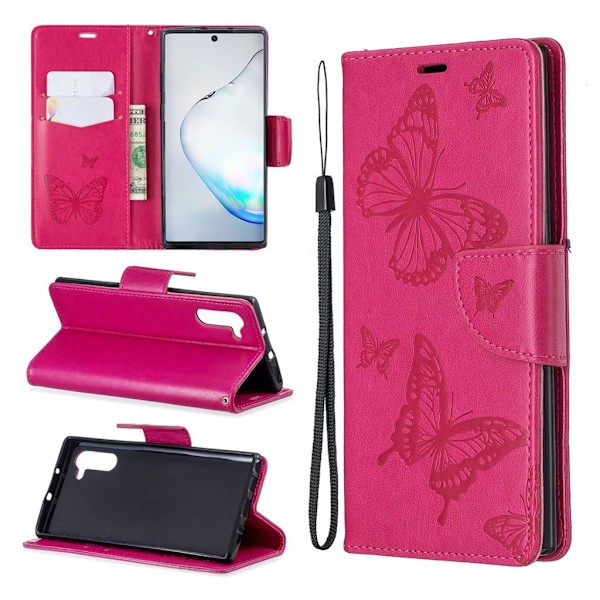 Butterfly läder Samsung Galaxy Note 10 fodral - Rosa Rosa