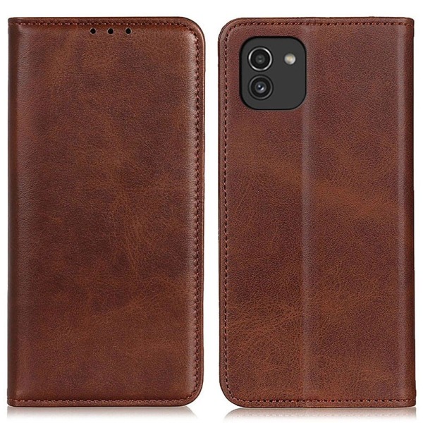 Lompakko-style Aitoa Nahkaa Läppäkotelo For Samsung Galaxy A03 - Kahvi Brown