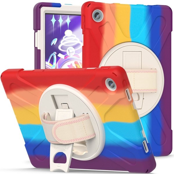 Lenovo Tab M10 Plus (Gen 3) 360 astetta kääntyvä silikonisuojus käsihihnalla - Värikäs Punainen Multicolor