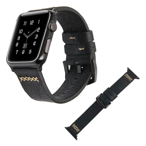 Apple Watch Series 5 40mm X-Line ægte læder Urrem - Sort Black
