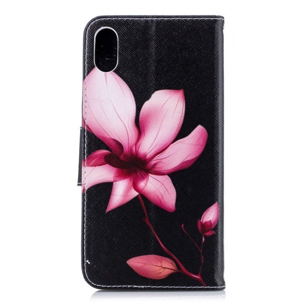 iPhone Xs Max læder flip cover med mønsterprint - Blomst Pink