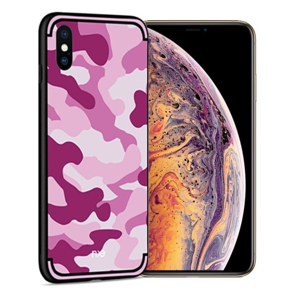 NXE iPhone Xs Max hybrid etui med Camouflagemønster - Pink Pink