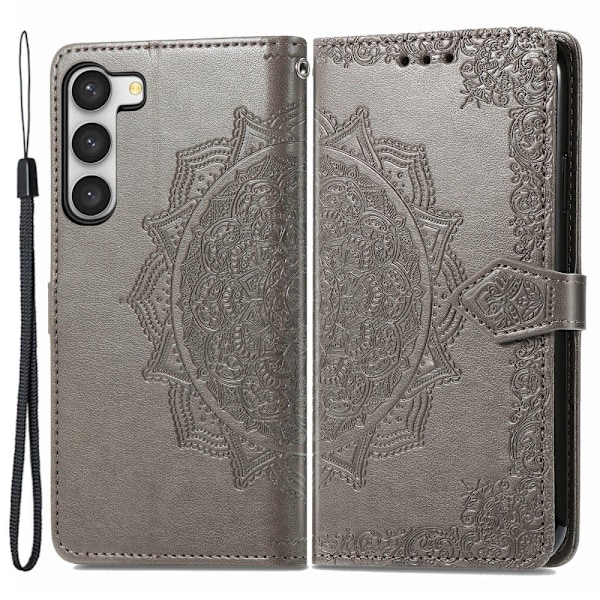 Mandala Samsung Galaxy S23 Plus Flip Etui - Grå Silver grey