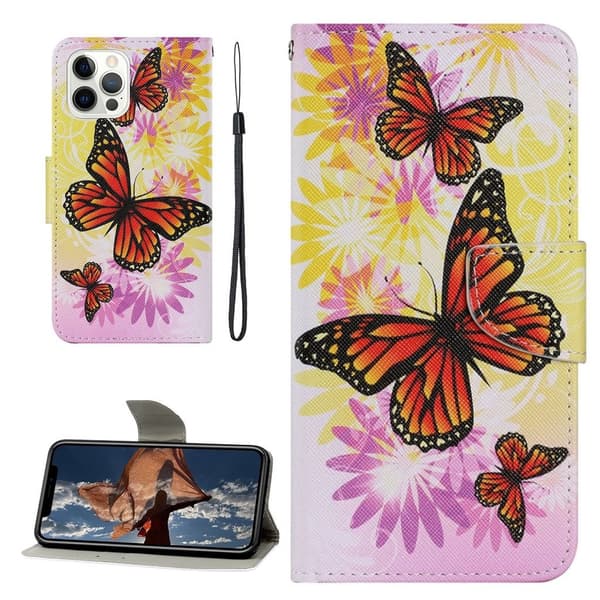 Wonderland iPhone 13 Pro Max Läppäkotelo - Punainen Perhonen Multicolor