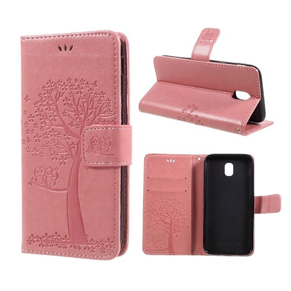 Samsung Galaxy J5 (2017) Beskyttende læder etui med tryk - Lyserød Pink