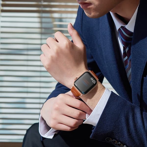 Klockarmband i äkta läder med dubbel ring för Apple Watch (41 mm) - Brun Brun