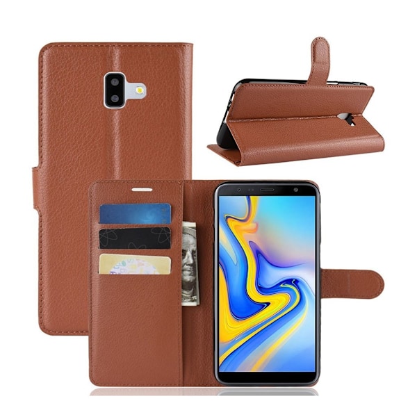 Samsung Galaxy J6 Plus (2018) liitsihedelmä rakenne synteetti nahkainen lompakko kotelo - Ruskea Brown