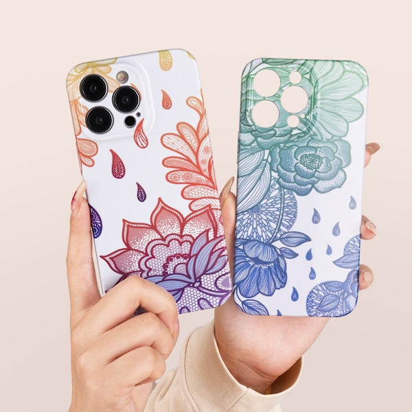 iPhone 14 Pro Max skydd med blommönster - Gul / Orange / Blå Orange
