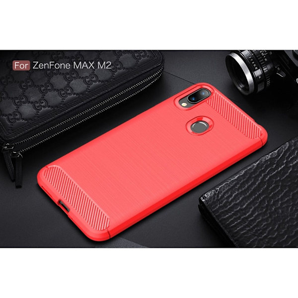 Asus ZenFone Max (M2) borstat skal med kolfibertextur - röd Röd