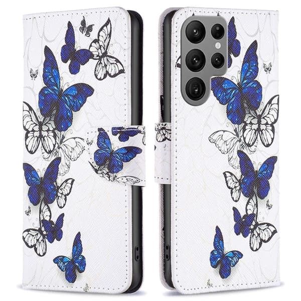 Wonderland Samsung Galaxy S23 Ultra Flippetui - Sommerfugler Blue