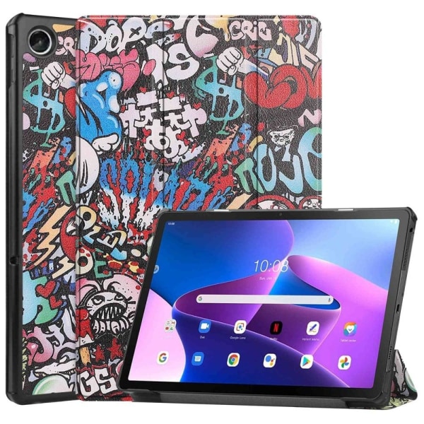 Lenovo Tab M10 Plus (Gen 3) læderetui med trefoldigt mønster - Graffiti Multicolor