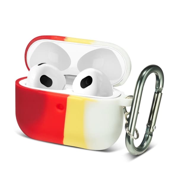 AirPods 3 regnbuefarget silikonetui med karabinkrok - Mørkerød / Hvit Multicolor