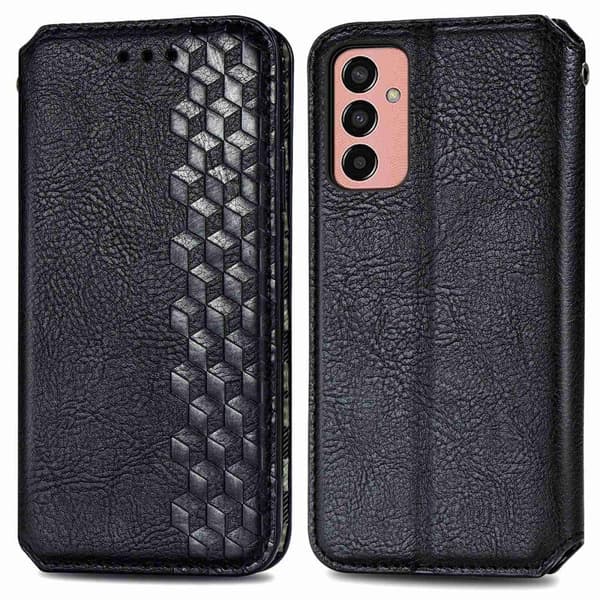 Læder Etui med A Stilfuldt Rhombus Tryk til Samsung Galaxy M13 4g - Sort Black
