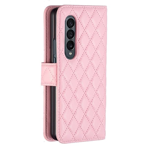 Rombemønster, matt flip-deksel for Samsung Galaxy Z Fold3 5G - Rosa Pink
