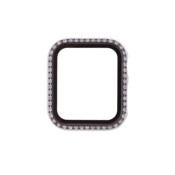Apple Watch Series 6 / 5 44mm rhinestone décor frame with tempered glass - Grey Silvergrå