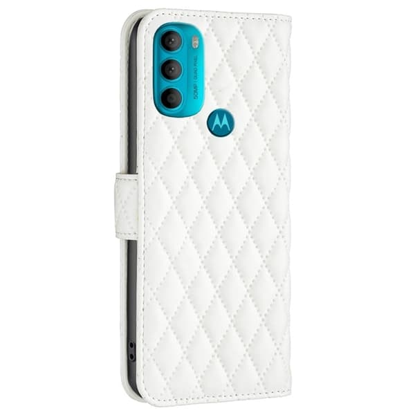 Rombemønster, matt flip-deksel for Motorola Moto G71 5G - Hvit White