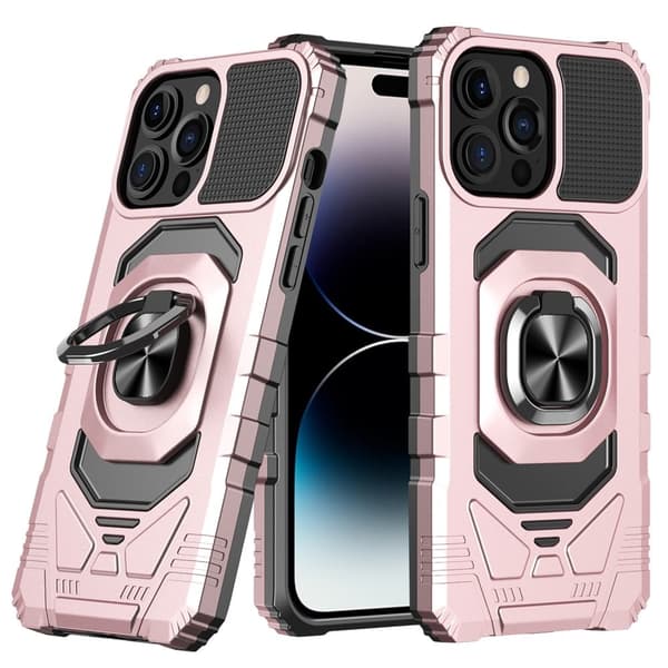 Holdbart cover i hård plast med blød inderside og kickstand til iPhone 14 Pro Max - Rose Gold Pink