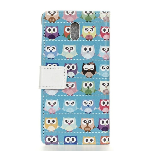 Samsung Galaxy J5 (2017) vintagetyylinen nahkakotelo - Sinisen taustan pöllöt Multicolor