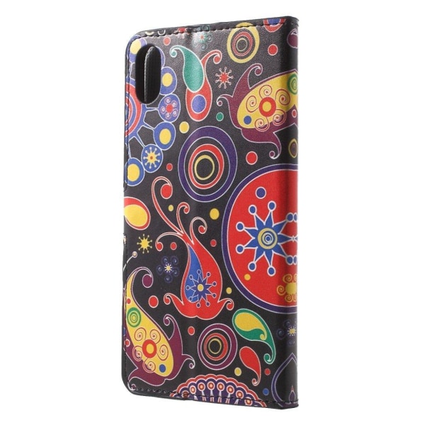 iPhone Xs Max læder flip cover med mønsterprint - Paisley Flower Multicolor