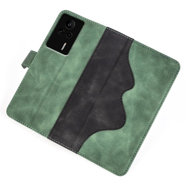 Tvåfärgat Xiaomi Redmi K60E fodral i läder - Grön Grön
