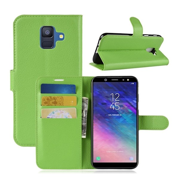 Samsung Galaxy A6 (2018) mobilfodral PU läder plånbok stående position - Grön Grön
