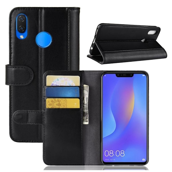 Huawei P Smart Plus mobiletui i splidtet læder med pung - Sort Black