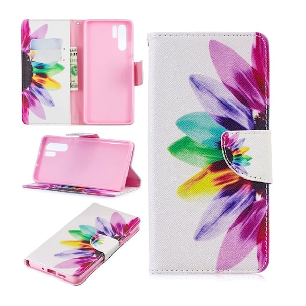 Huawei P30 Pro läderfodral med mönster - Färgglada Blomblad multifärg