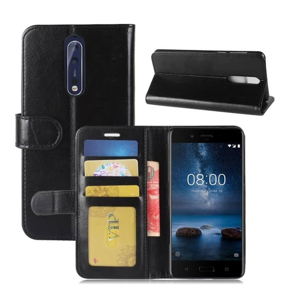 Nokia 8 Crazy Horse Lær Etui - Svart Black