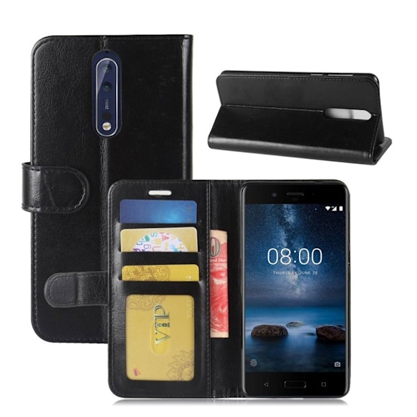Nokia 8 Etui i ægte læder - Sort Black