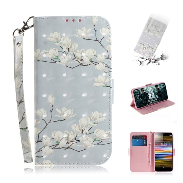 Sony Xperia L3 mønstret læderetui - Hvide Blomster White