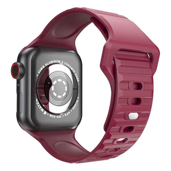 Apple Watch Series 8 (45mm) / Watch Ultra raidallinen syövytetty silikoninen ranneke - Viininpunainen Red