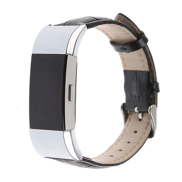Fitbit Charge 2 leather watch band with crocodile texture - Brown Brun
