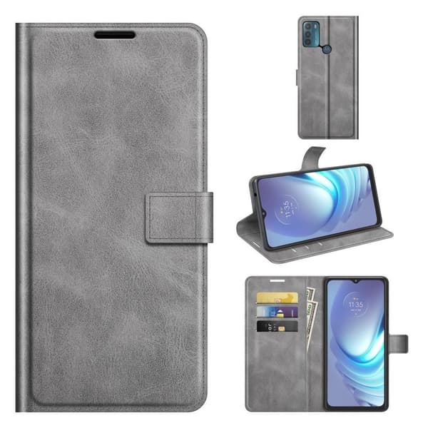 Wallet-style Læder Etui til Motorola Moto G50 - Grå Silver grey