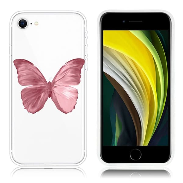 Butterfly läder iPhone SE 2020 fodral - Rosa Rosa