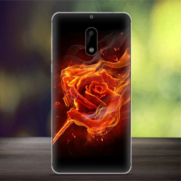 Nokia 6 mjukt silikonskal - Ros i lågor Orange