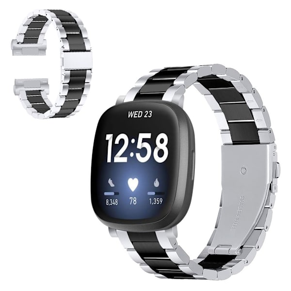 Fitbit Versa 3 / Sense cool rustfrit stål rem - sølv / sort / sølv Silver grey