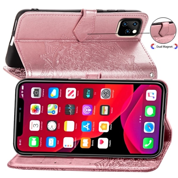 Mandala iPhone 11 Pro Max Flip kotelot - Ruusukulta Pink