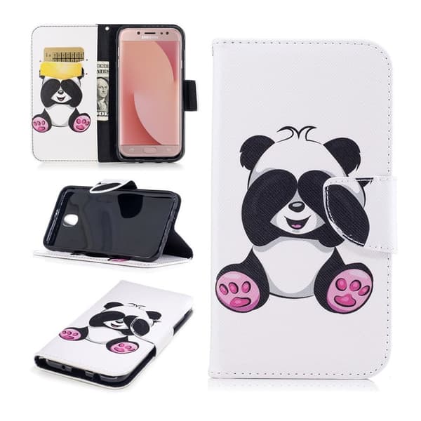Samsung Galaxy J7 (2017) Etui laget av kunstlær og silikon – Blyg panda Multicolor