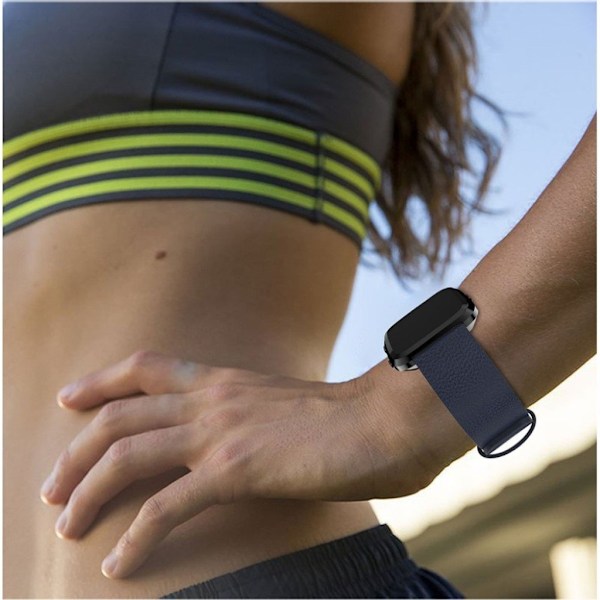 Fitbit Versa klockarmband litchi textur genuin läder reglerbart - Mörkblå Blå