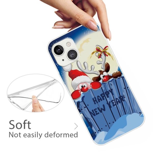 iPhone 14 Plus taske med trykt julemønster Blødt, fleksibelt og stødsikkert cover til beskyttelse mod fald - Rensdyr Blue