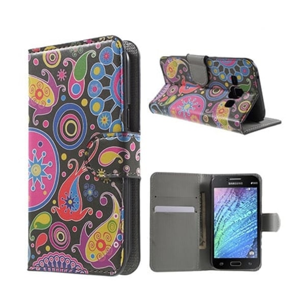 Moberg Samsung Galaxy J1 Læder Etui Med Stander Og  Kortholder - Paisley Blomster Multicolor
