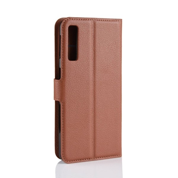 Samsung Galaxy A7 (2018) synteetti nahkainen lompakko kotelo missä liitsihedelmä jyväinen rakenne pinta - Ruskea Brown