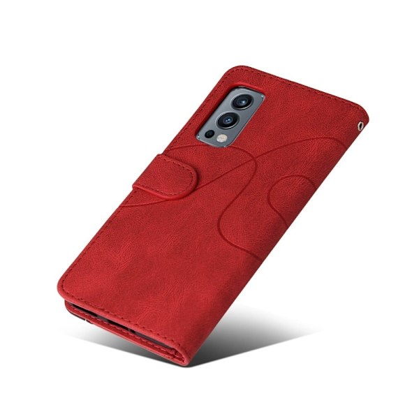 Texturerat läder OnePlus Nord 2 5G fodral med handledsband - Röd Röd